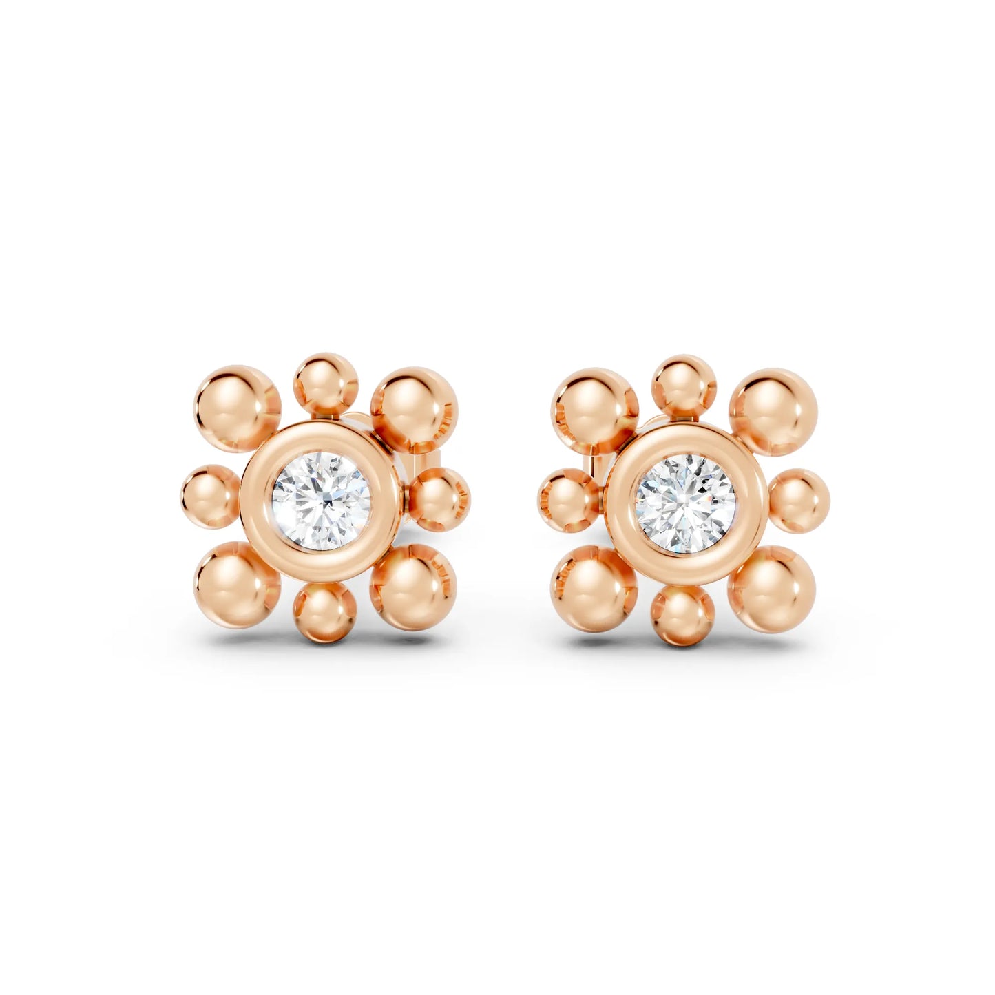 14K Round Cut Diamond Flower Minimalist Boho Stud Earring