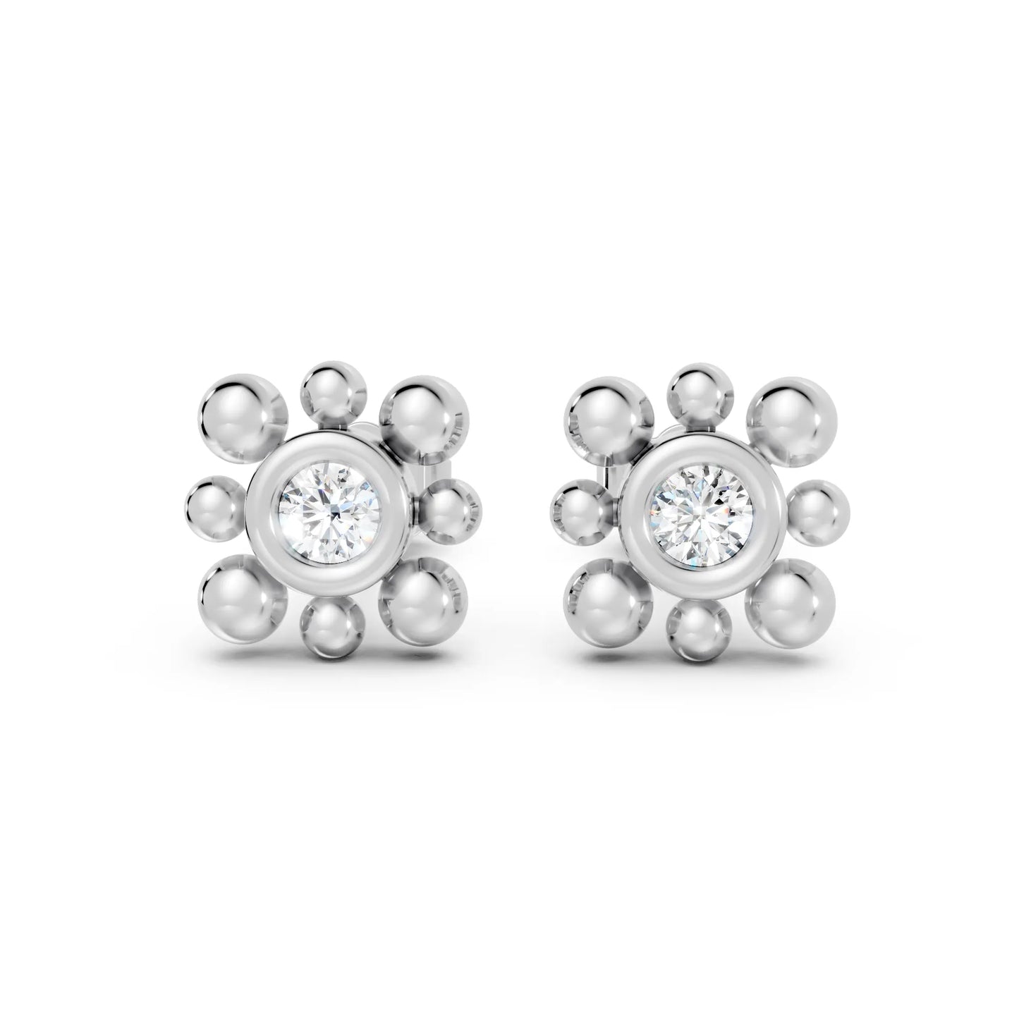 14K Round Cut Diamond Flower Minimalist Boho Stud Earring