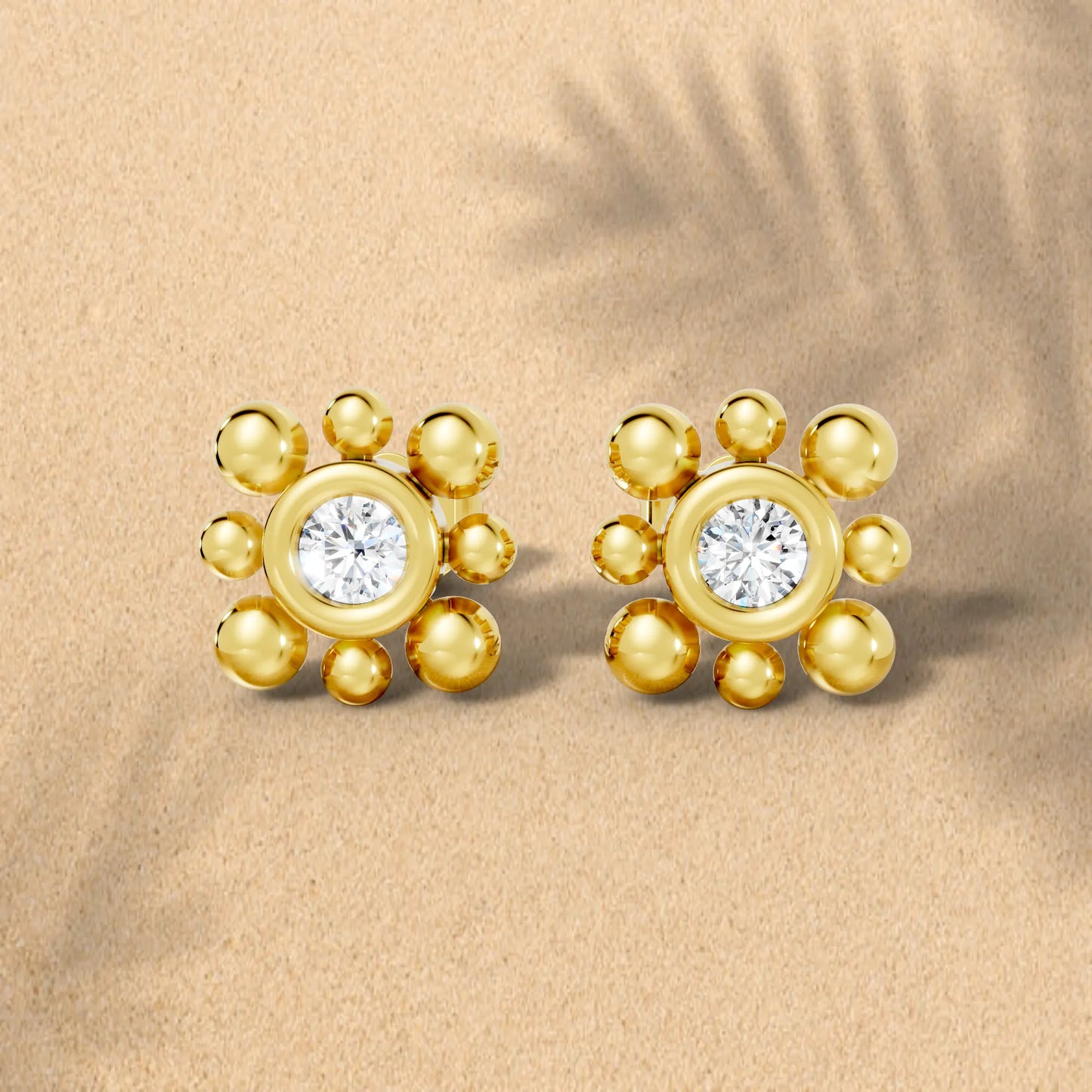 14K Round Cut Diamond Flower Minimalist Boho Stud Earring