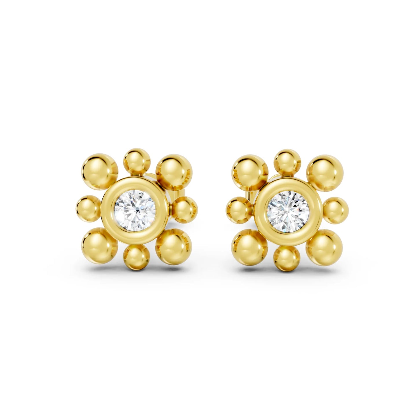 14K Round Cut Diamond Flower Minimalist Boho Stud Earring