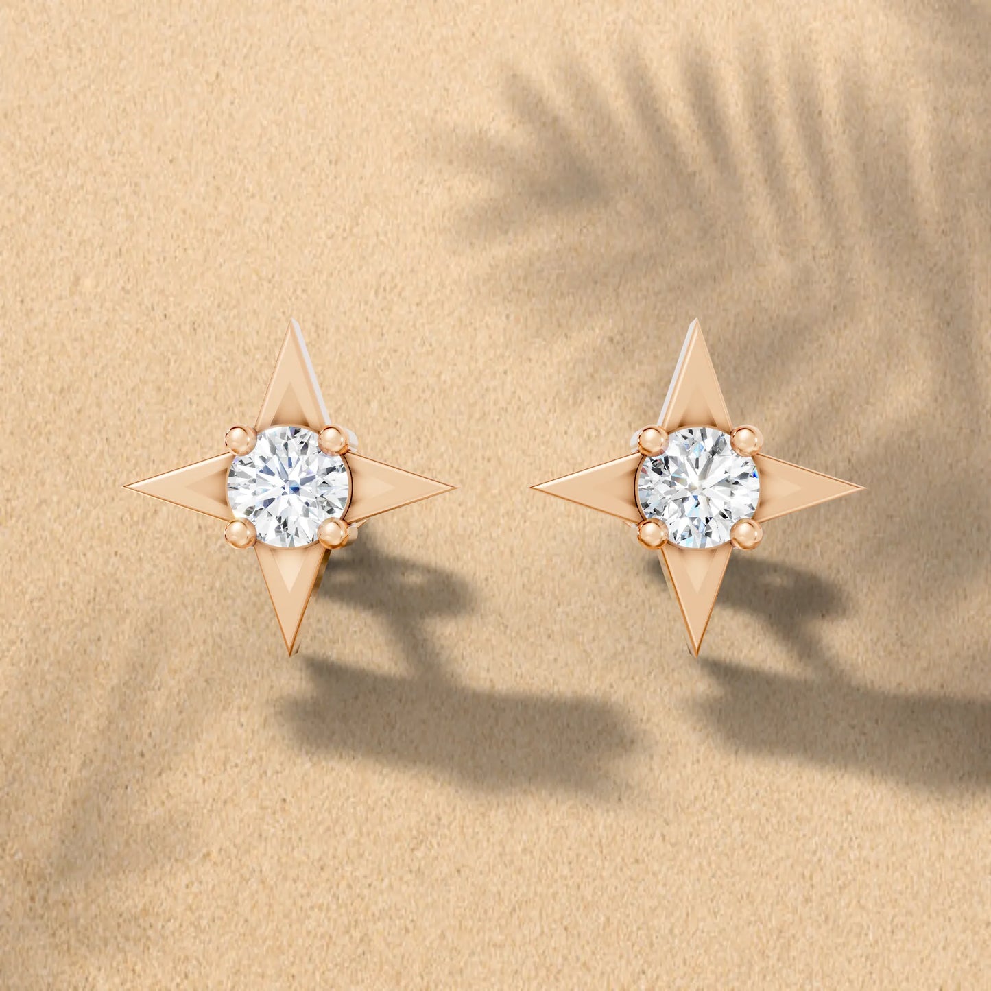 14K Round Cut Diamond Star Minimalist Boho Stud Earring