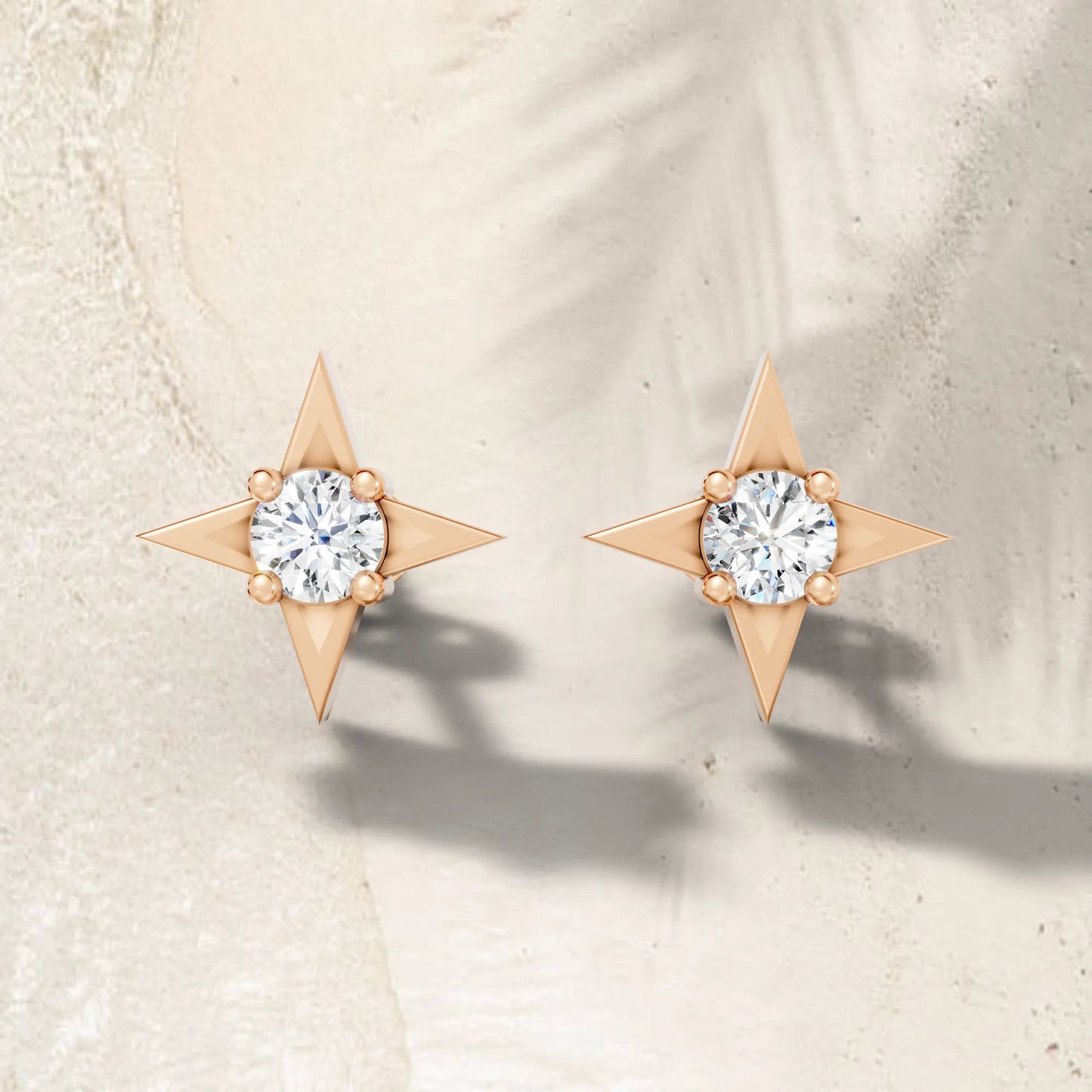 14K Round Cut Diamond Star Minimalist Boho Stud Earring