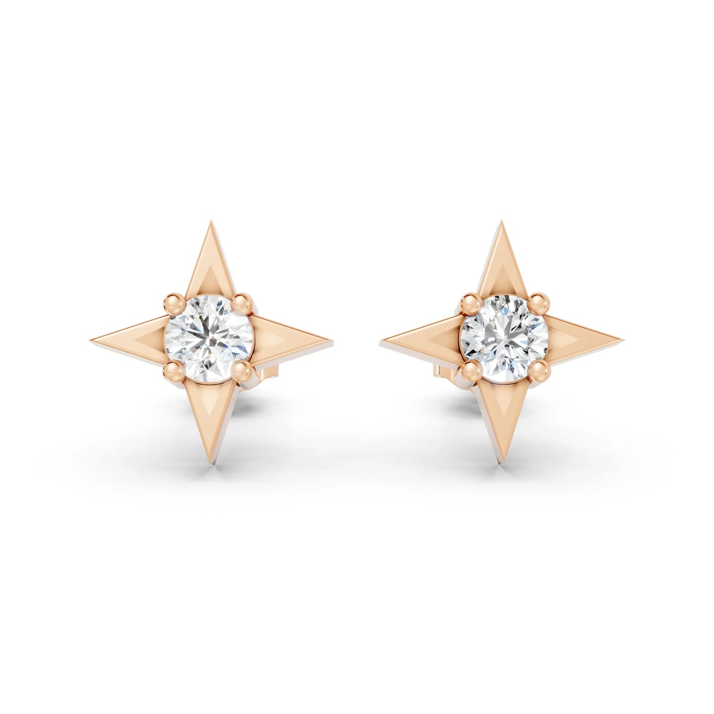 14K Round Cut Diamond Star Minimalist Boho Stud Earring
