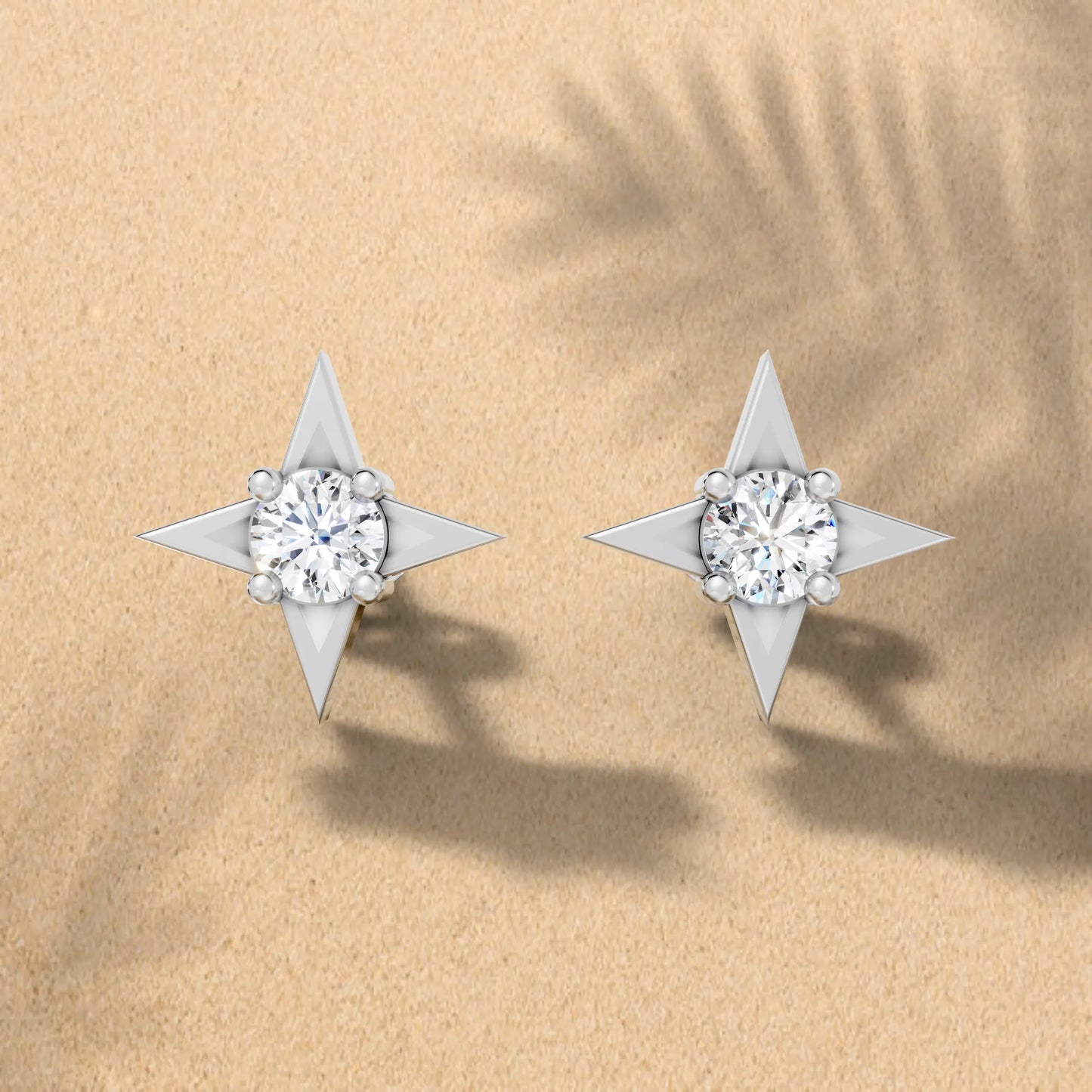14K Round Cut Diamond Star Minimalist Boho Stud Earring