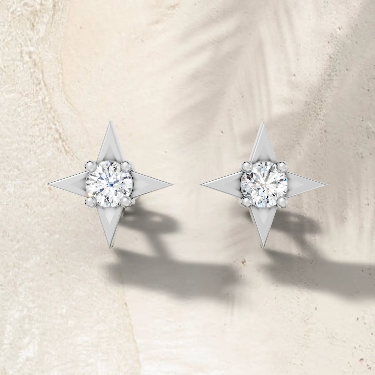 14K Round Cut Diamond Star Minimalist Boho Stud Earring