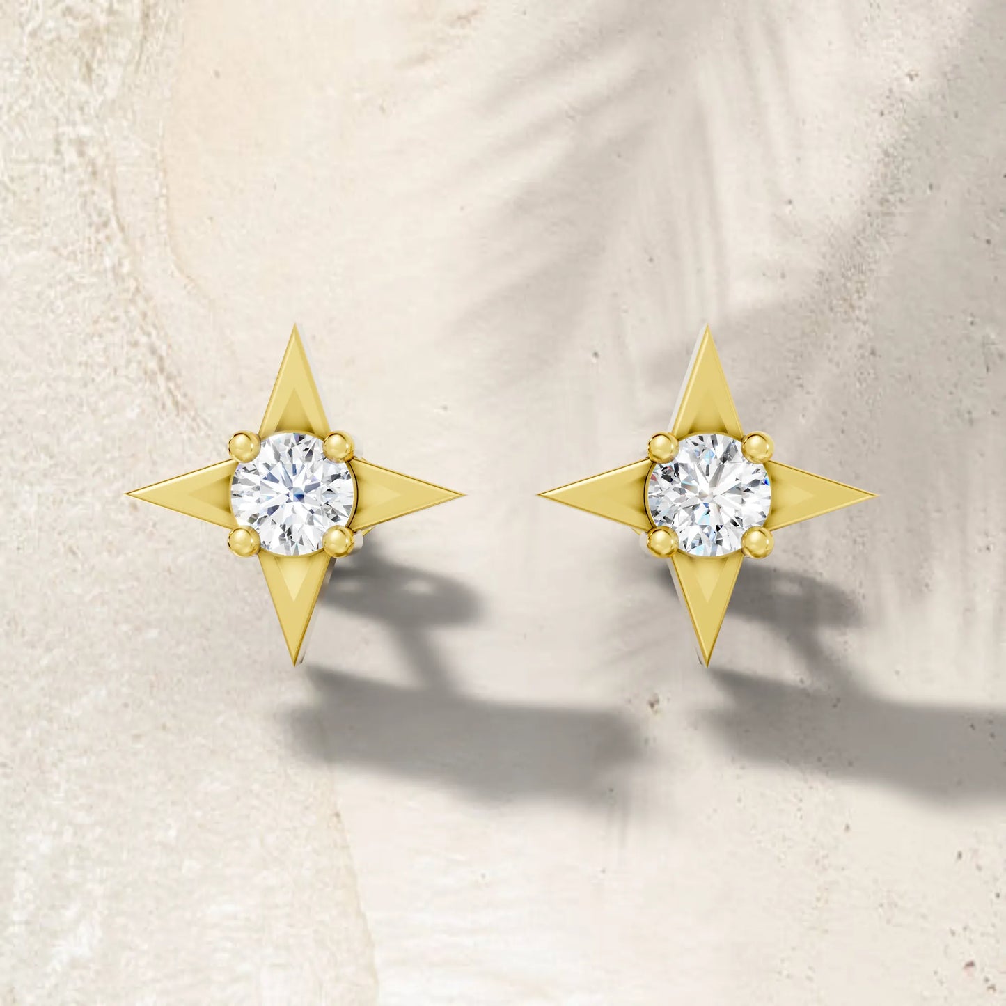 14K Round Cut Diamond Star Minimalist Boho Stud Earring