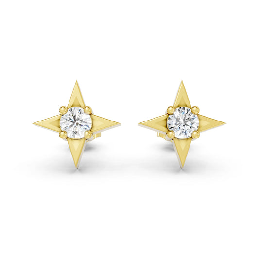 14K Round Cut Diamond Star Minimalist Boho Stud Earring