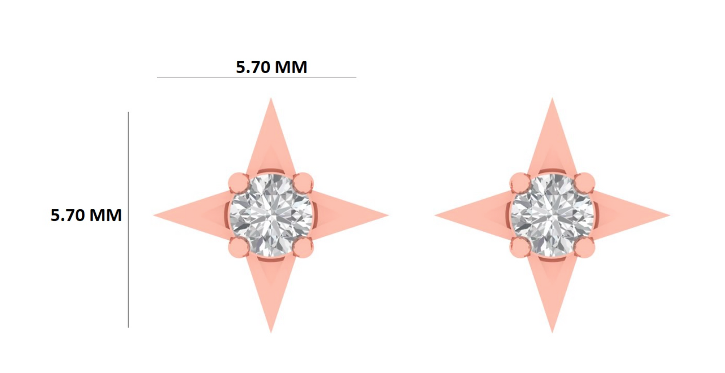 14K Round Cut Diamond Star Minimalist Boho Stud Earring