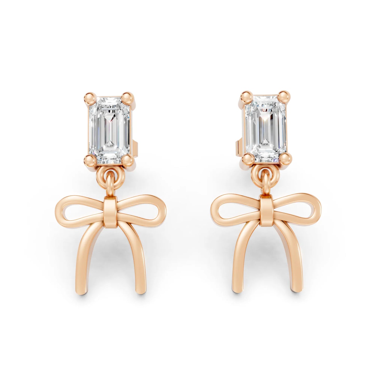 14K Emerald Cut  Bow Dangle Drop Earring