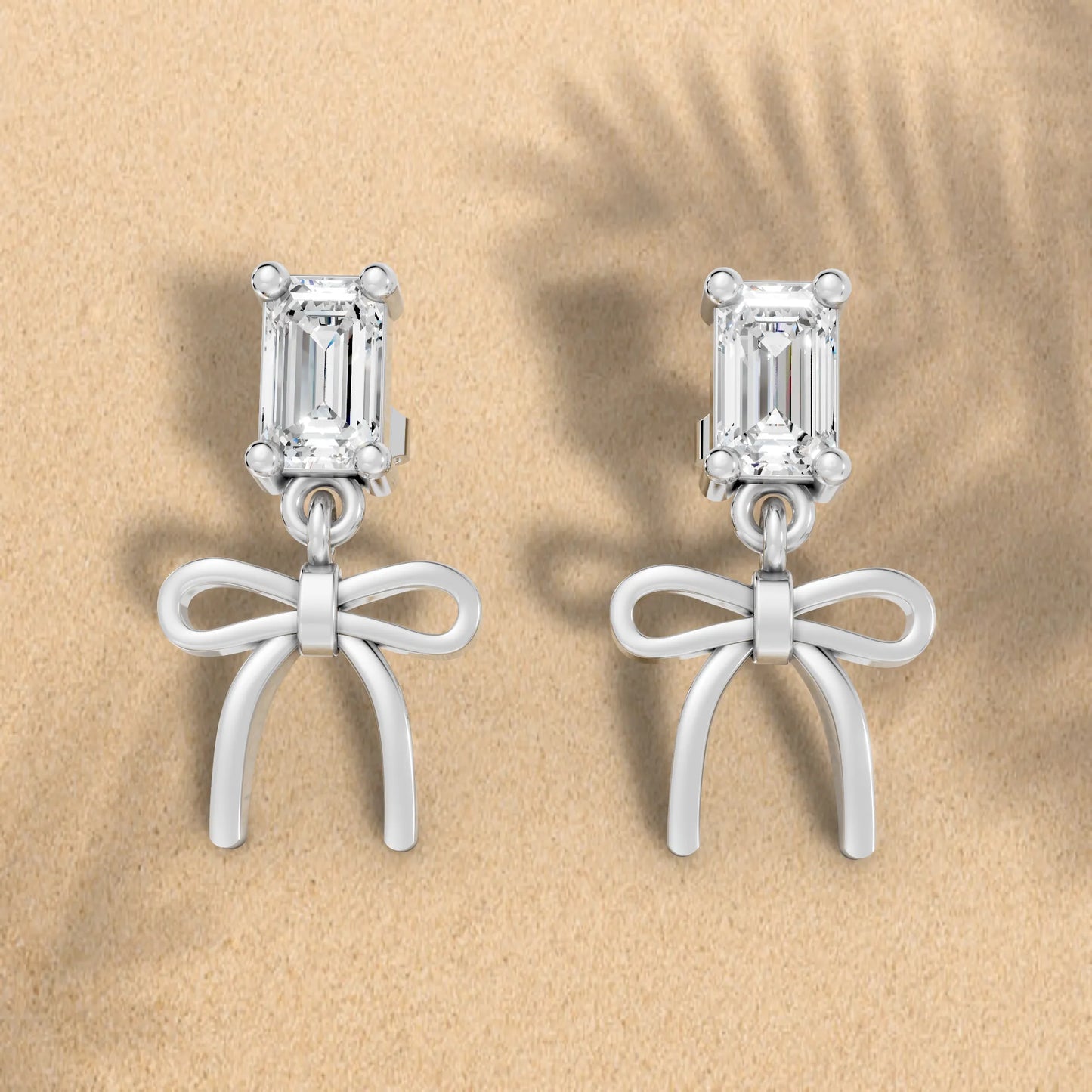 14K Emerald Cut  Bow Dangle Drop Earring