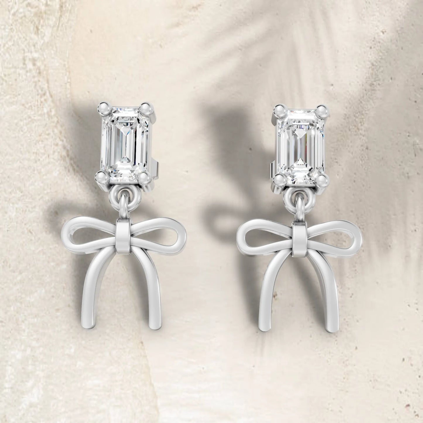 14K Emerald Cut  Bow Dangle Drop Earring