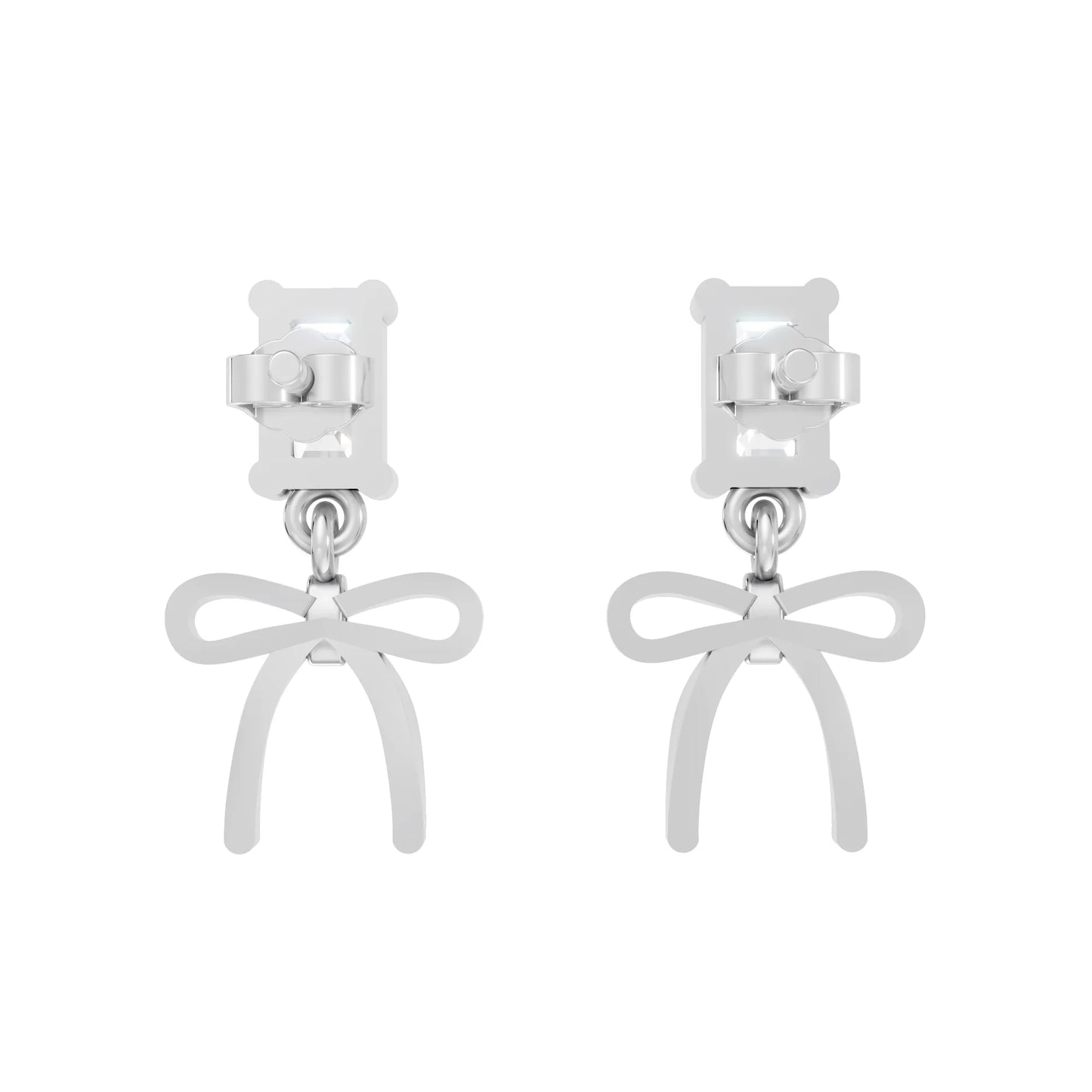 14K Emerald Cut  Bow Dangle Drop Earring