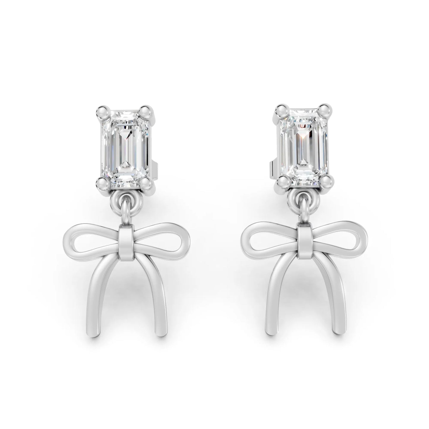 14K Emerald Cut  Bow Dangle Drop Earring