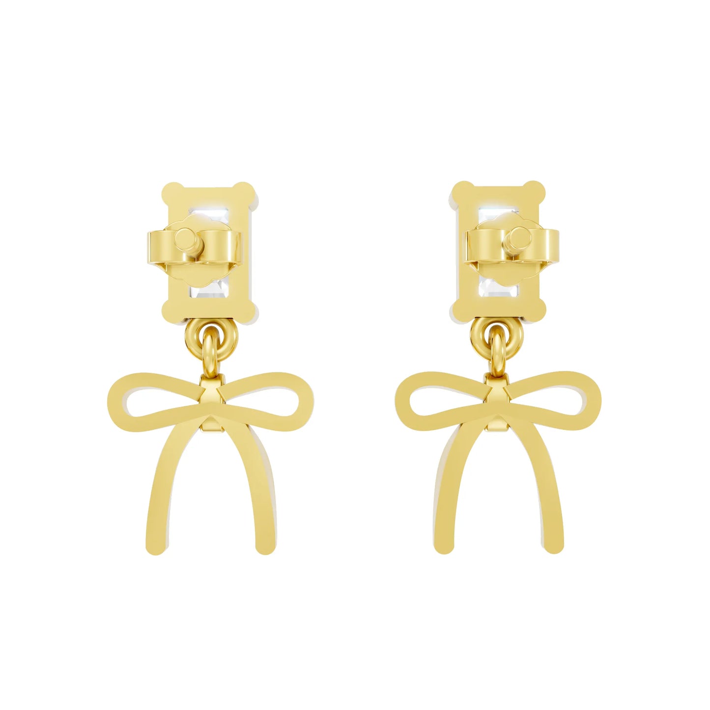 14K Emerald Cut  Bow Dangle Drop Earring