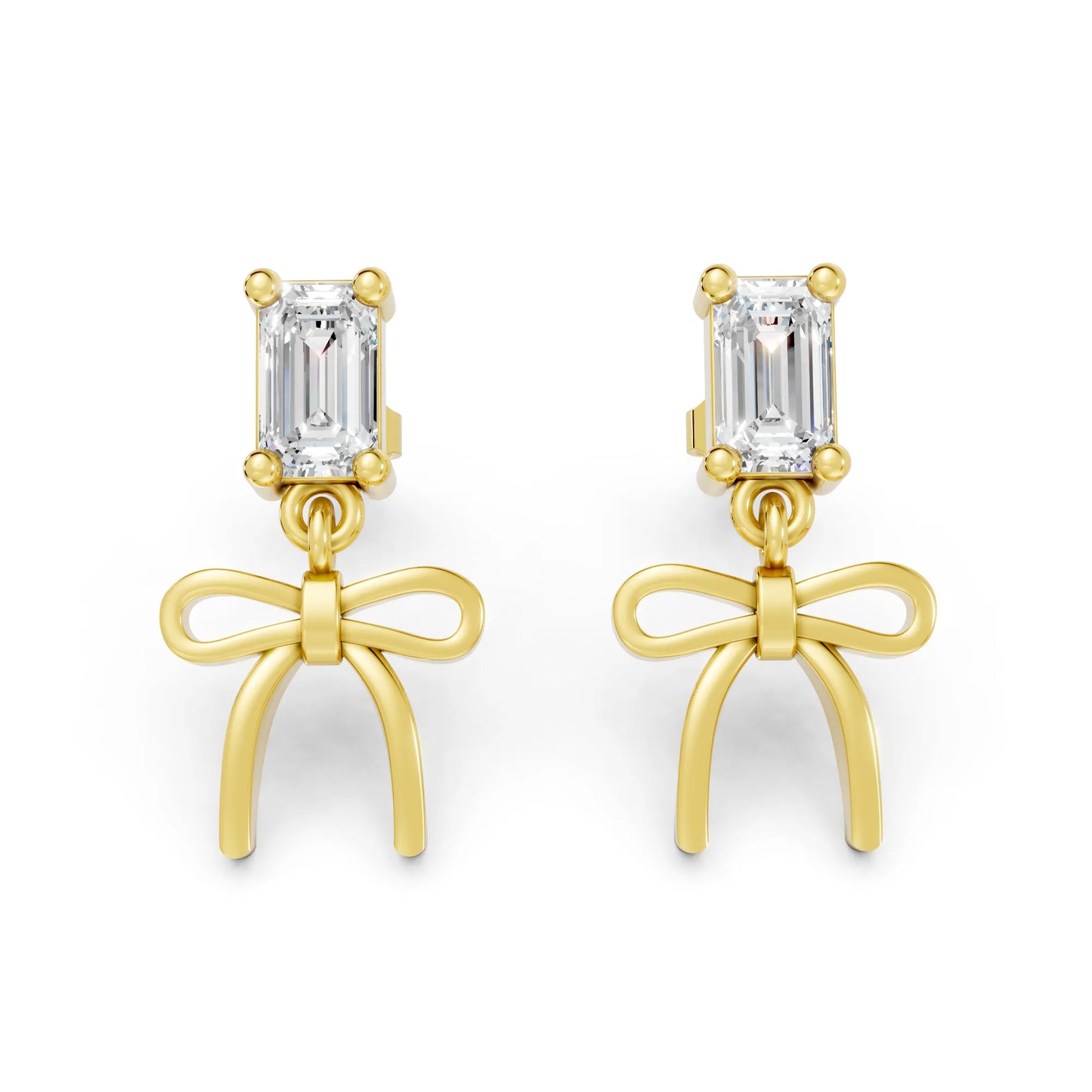 14K Emerald Cut  Bow Dangle Drop Earring