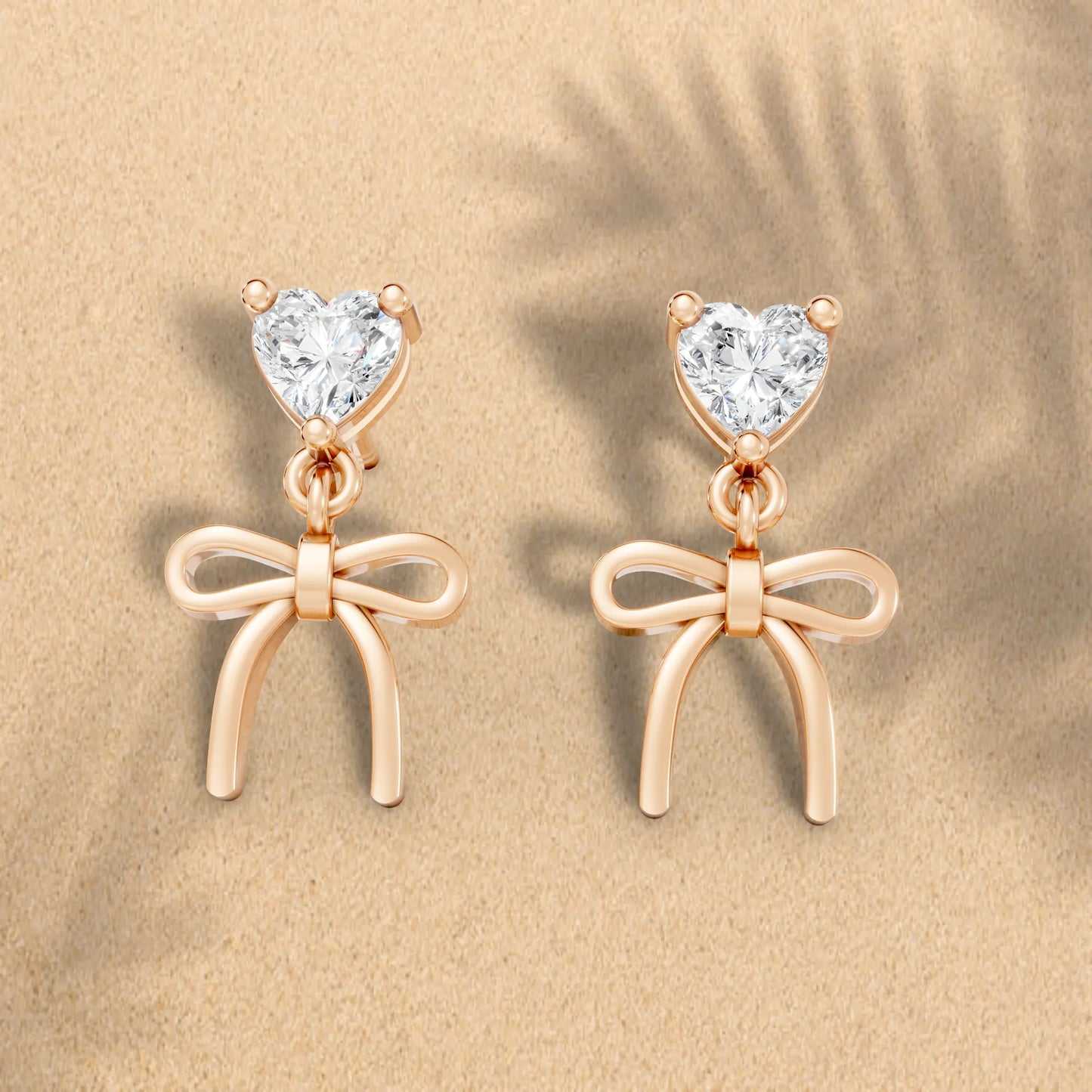 14K Heart Cut  Bow Dangle Drop Earring