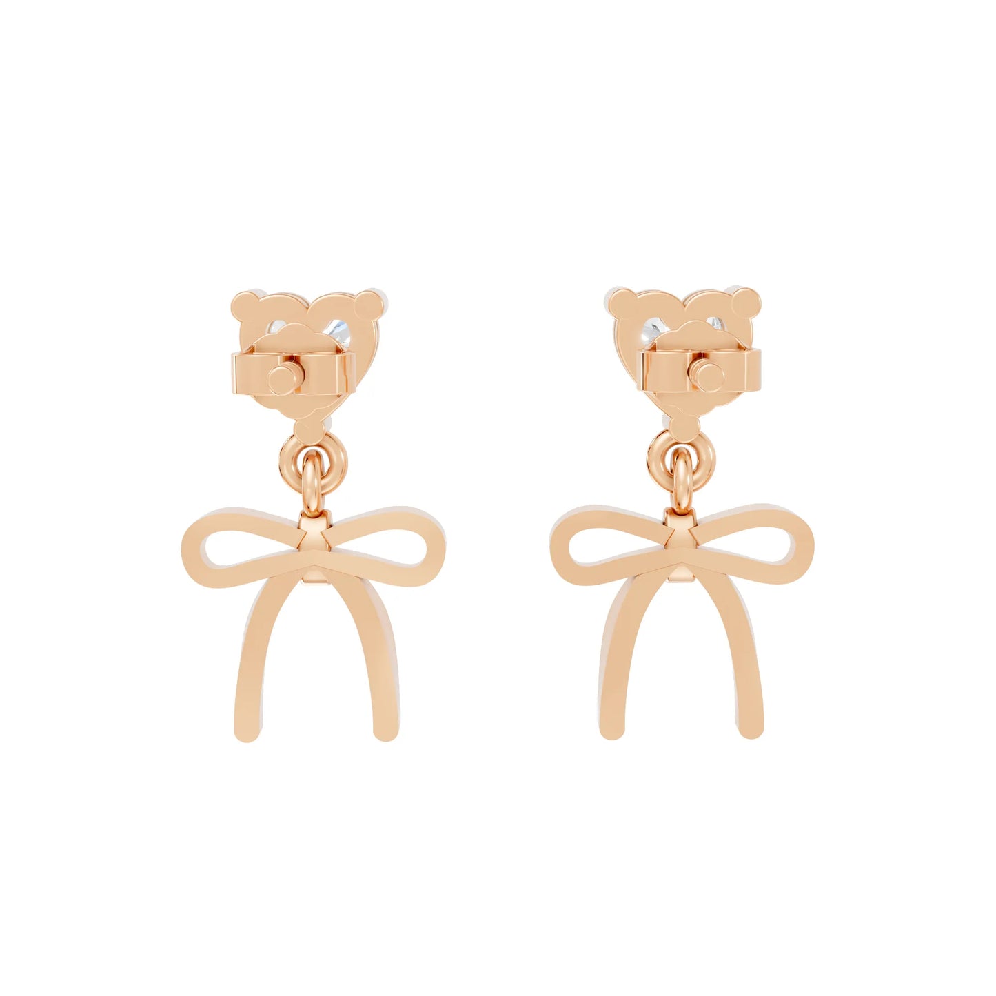 14K Heart Cut  Bow Dangle Drop Earring