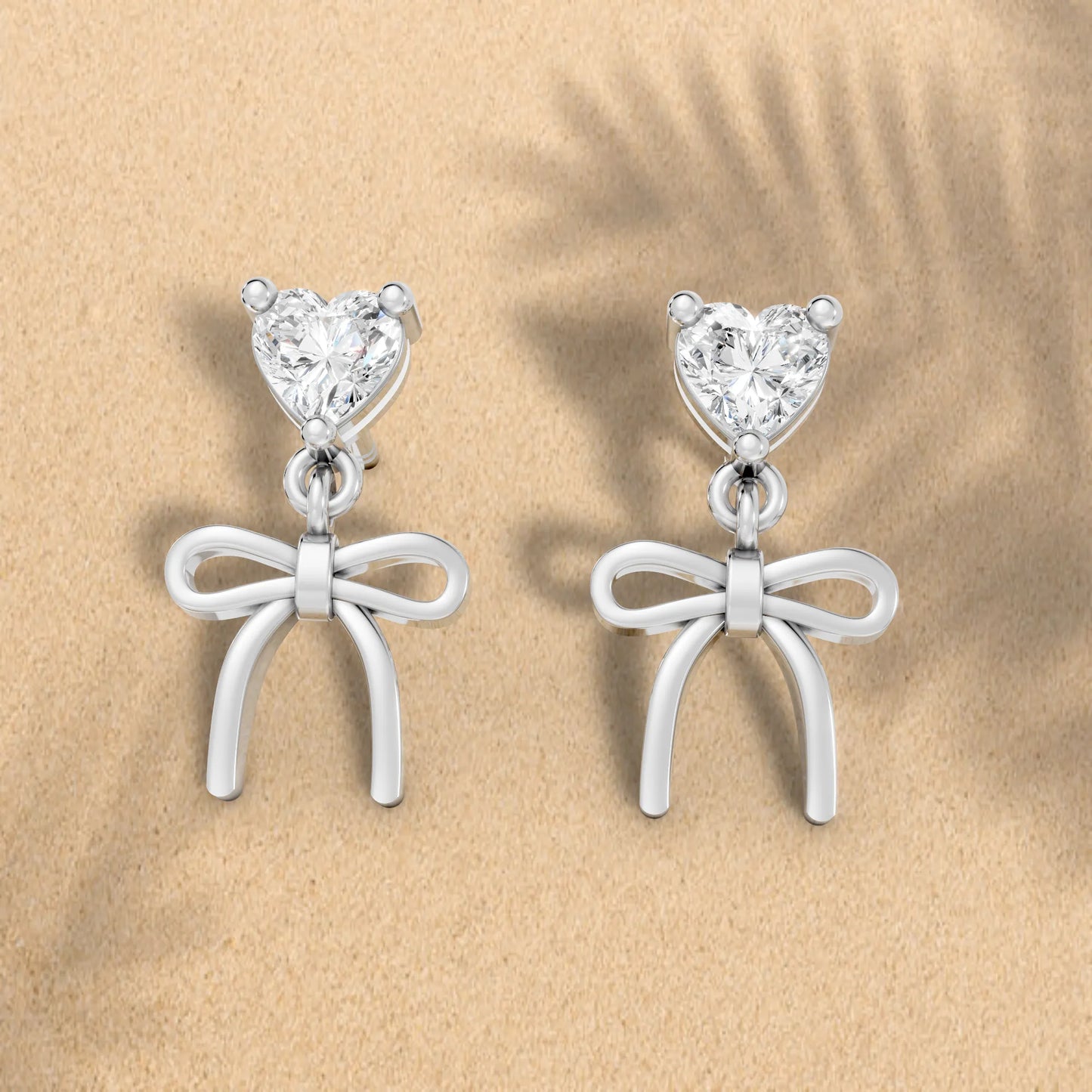 14K Heart Cut  Bow Dangle Drop Earring