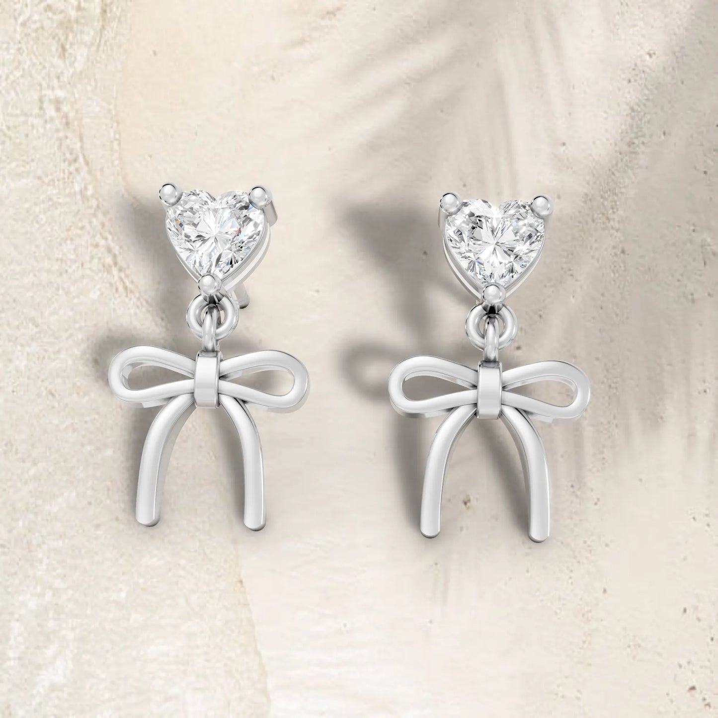14K Heart Cut  Bow Dangle Drop Earring