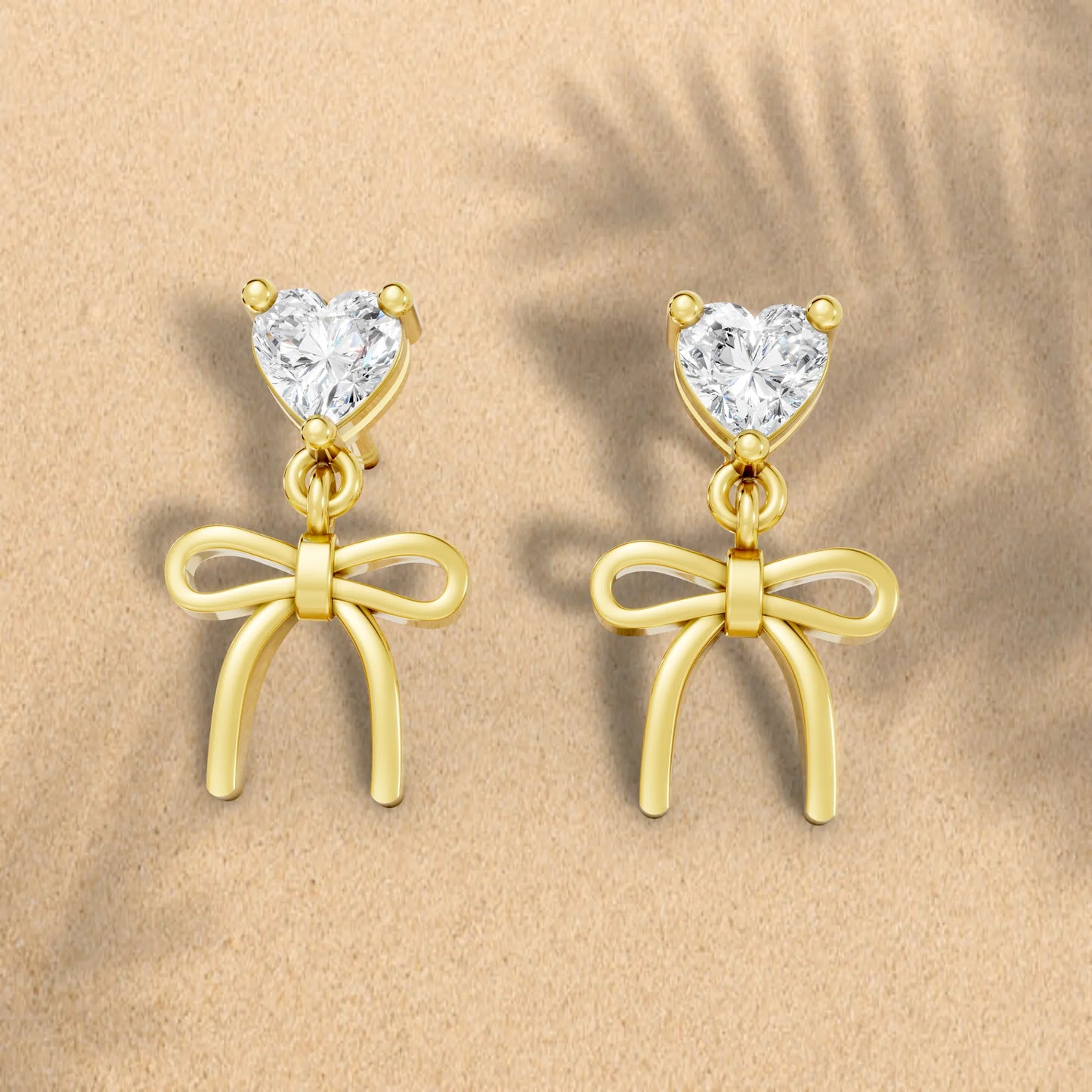 14K Heart Cut  Bow Dangle Drop Earring