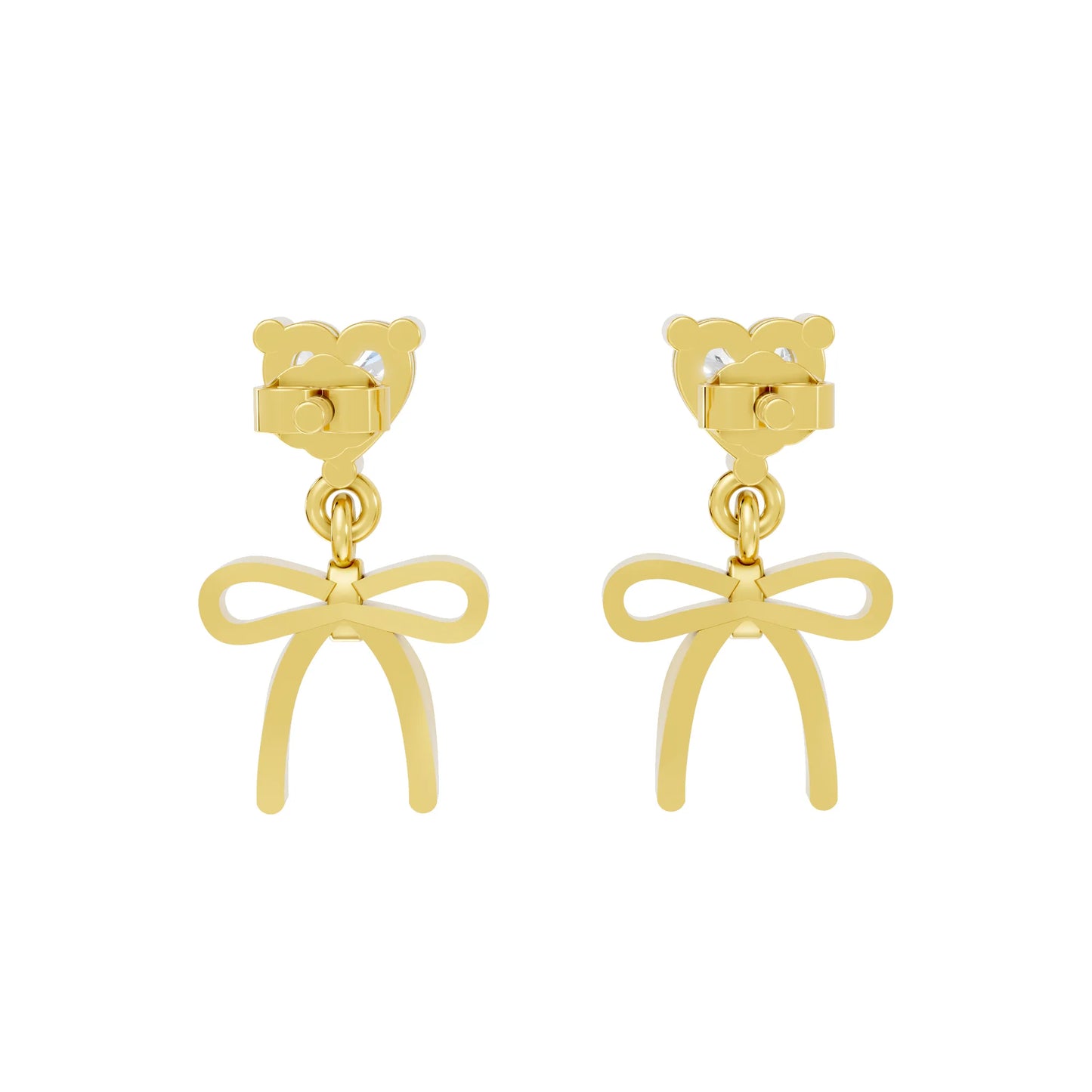 14K Heart Cut  Bow Dangle Drop Earring