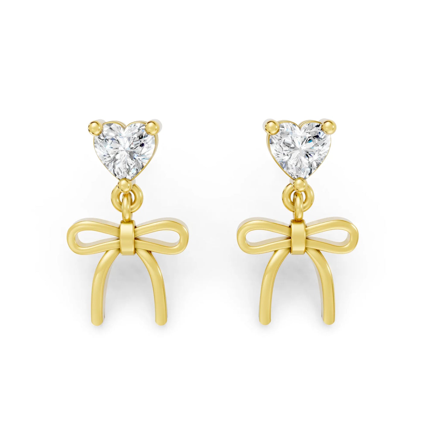 14K Heart Cut  Bow Dangle Drop Earring