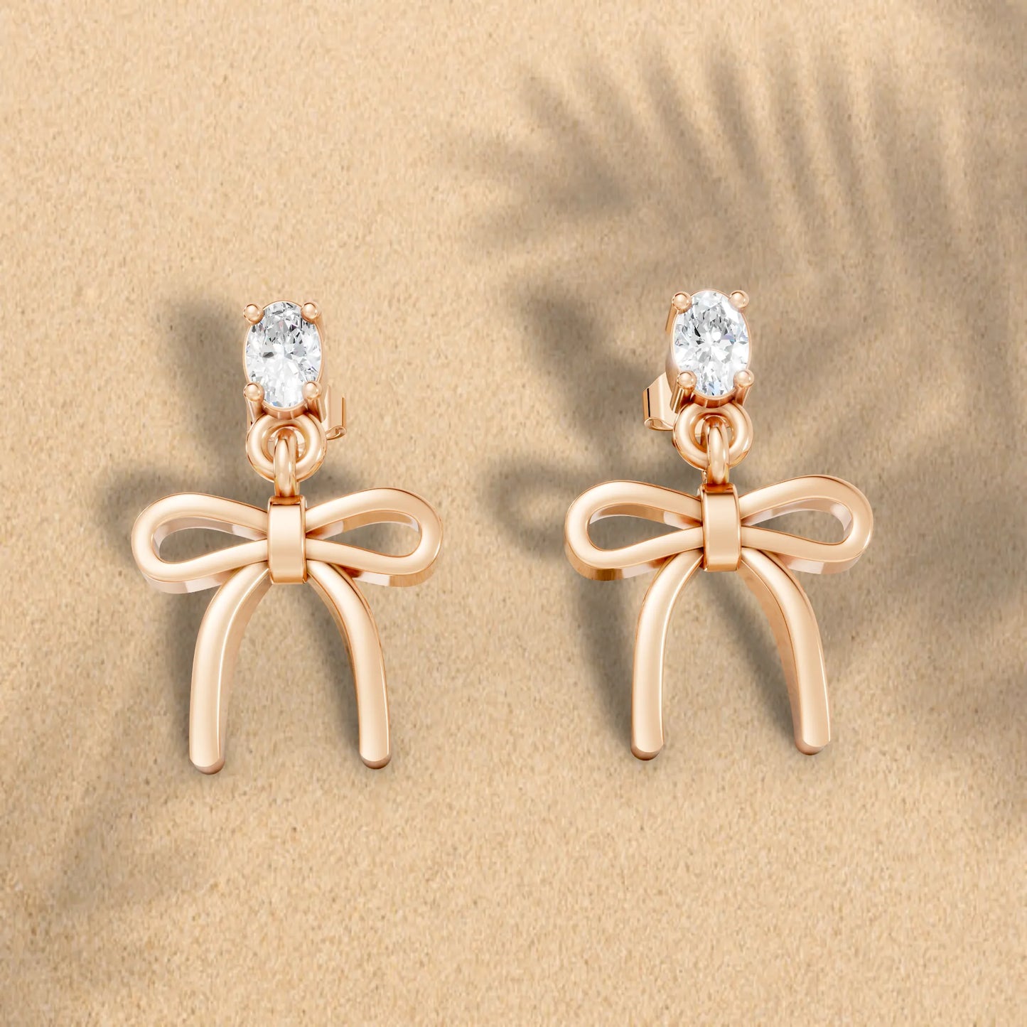 14K Oval Cut  Bow Dangle Drop Earring