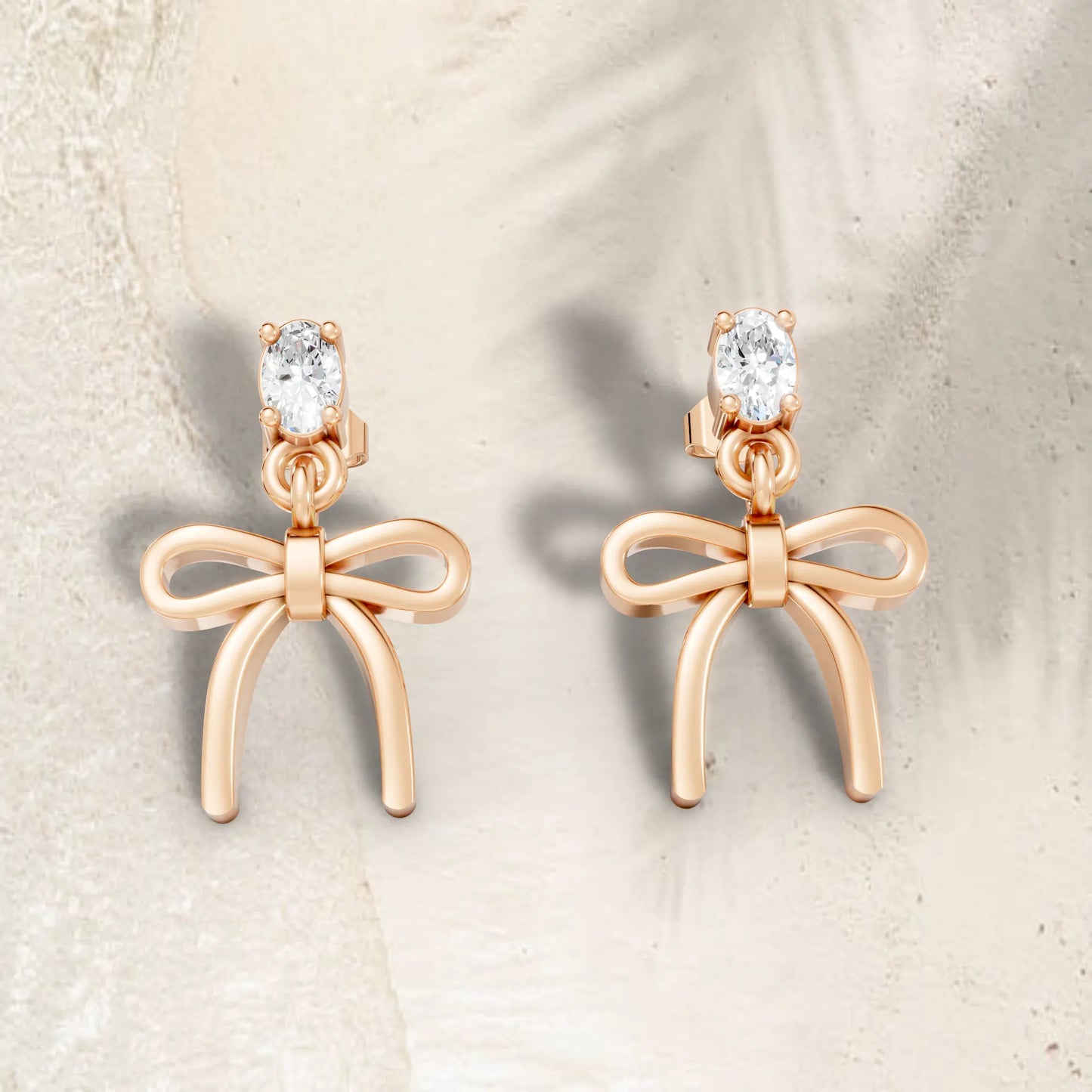 14K Oval Cut  Bow Dangle Drop Earring