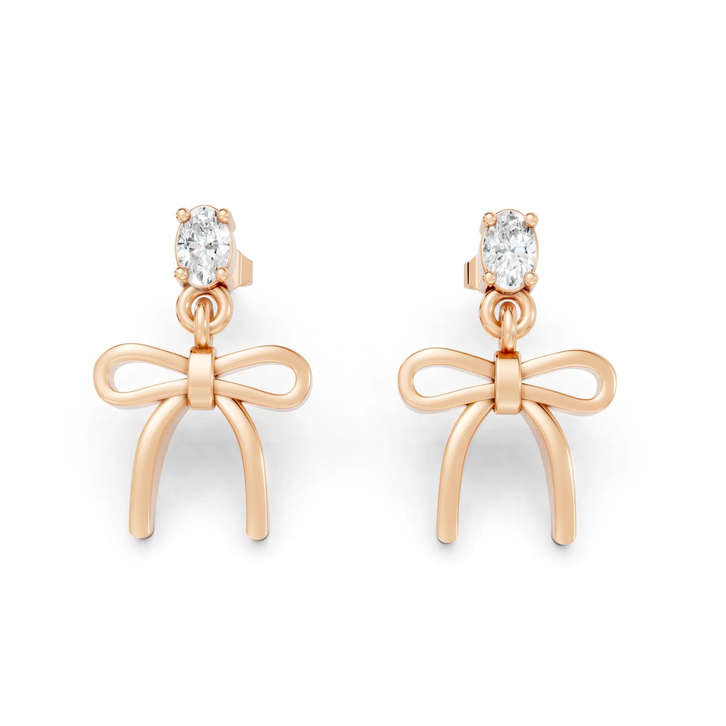 14K Oval Cut  Bow Dangle Drop Earring