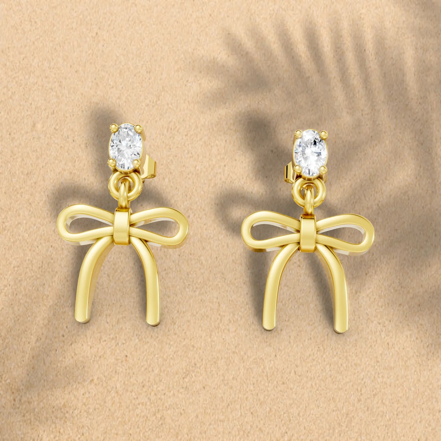 14K Oval Cut  Bow Dangle Drop Earring