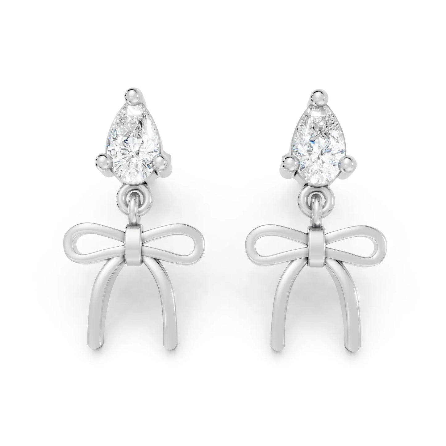 14K Pear Cut  Bow Dangle Drop Earring