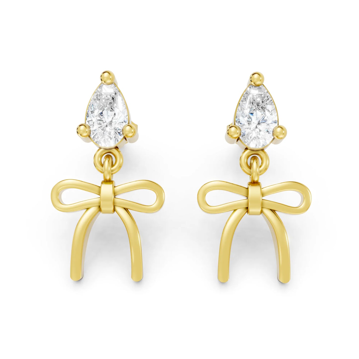 14K Pear Cut  Bow Dangle Drop Earring