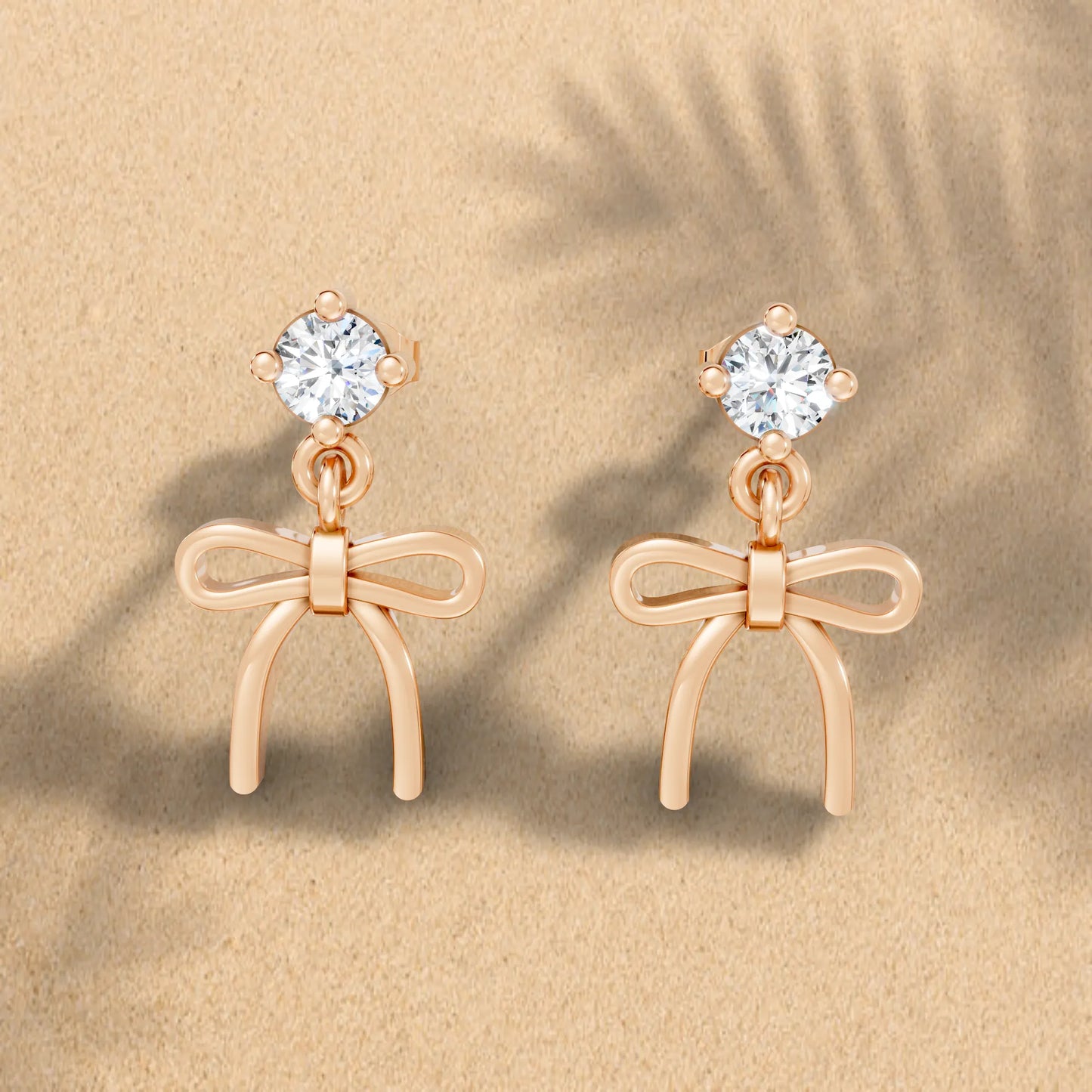 14K Round Cut  Bow Dangle Drop Earring