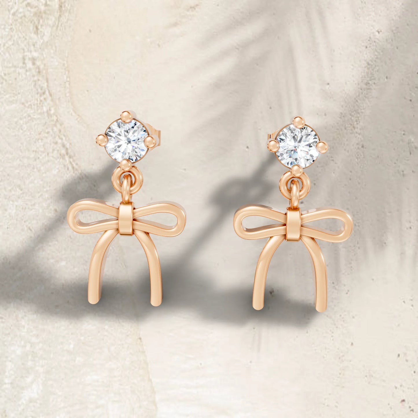 14K Round Cut  Bow Dangle Drop Earring