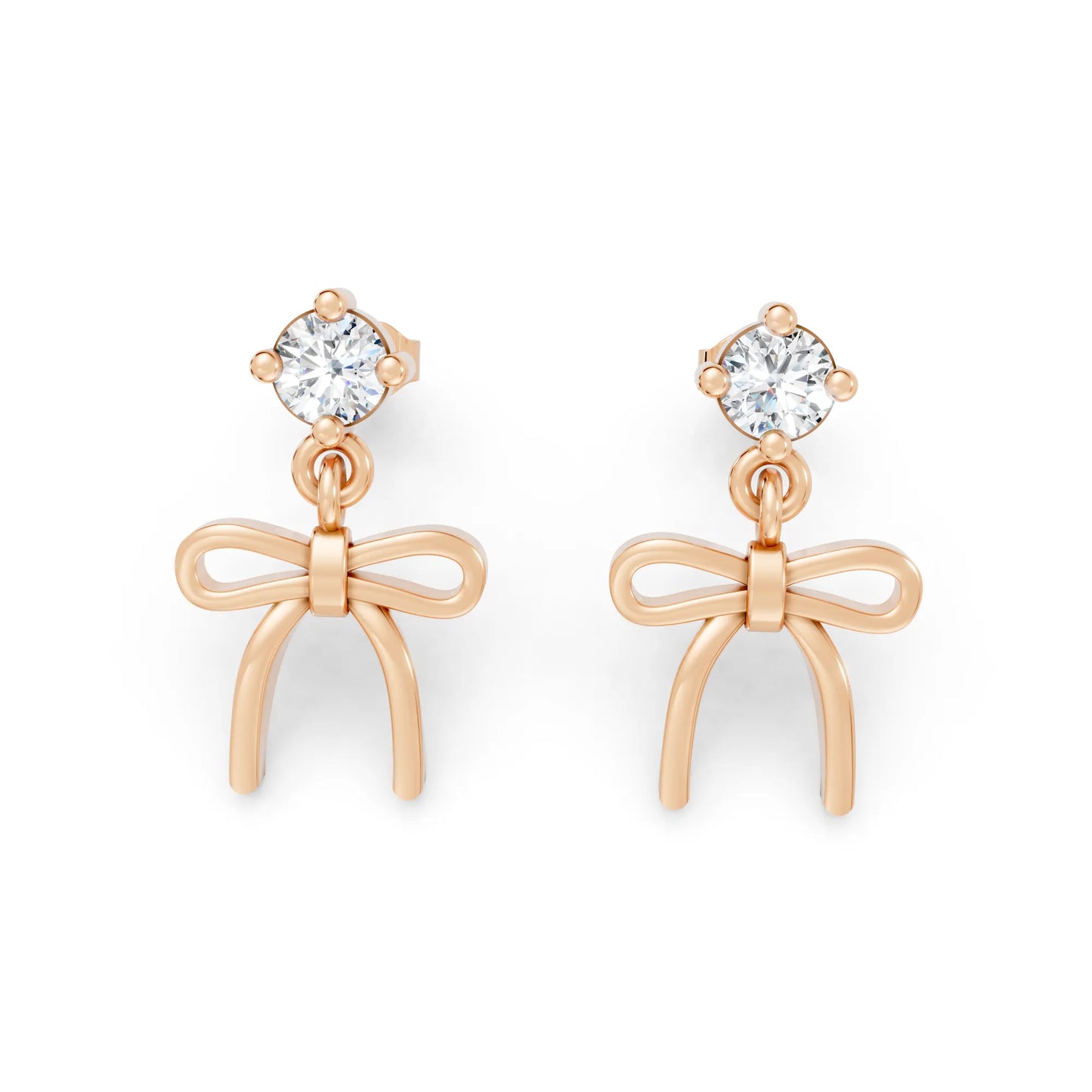 14K Round Cut  Bow Dangle Drop Earring