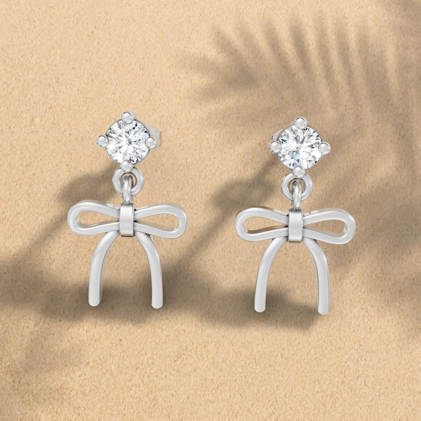 14K Round Cut  Bow Dangle Drop Earring