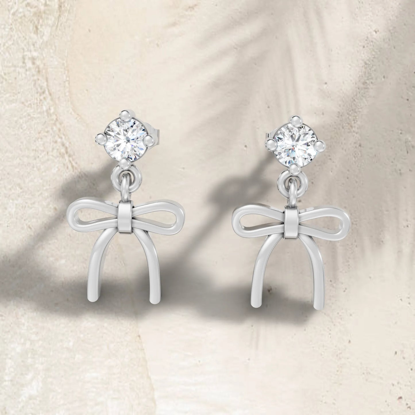 14K Round Cut  Bow Dangle Drop Earring