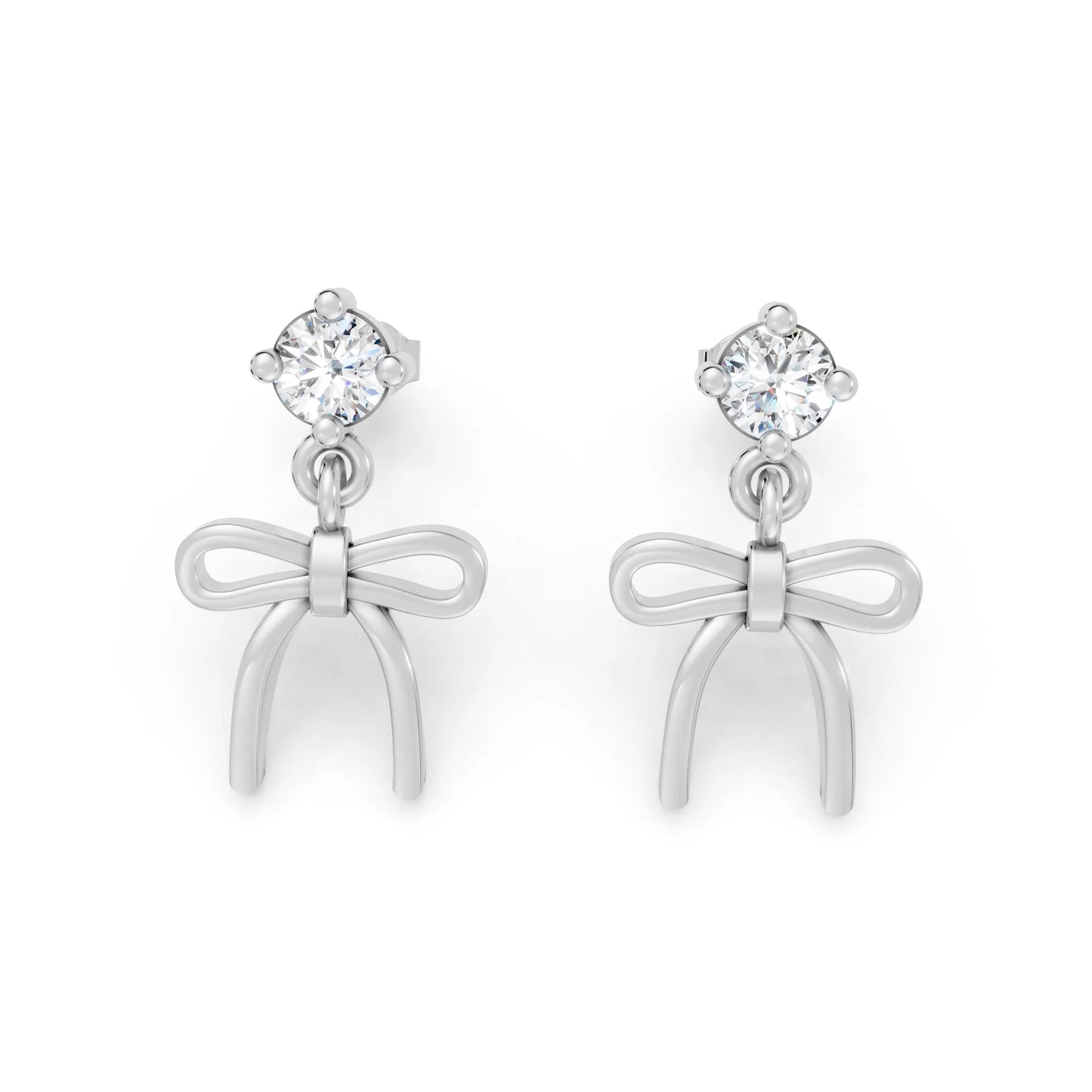 14K Round Cut  Bow Dangle Drop Earring