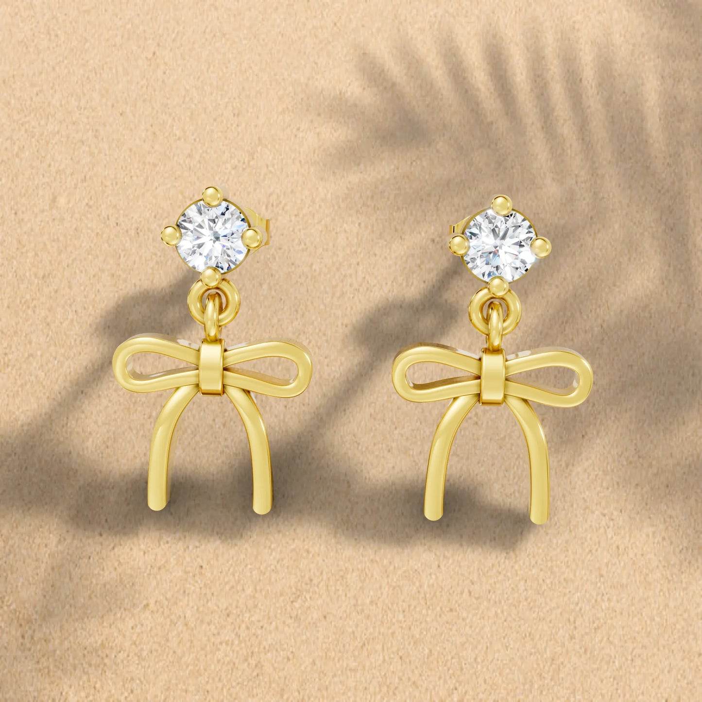 14K Round Cut  Bow Dangle Drop Earring