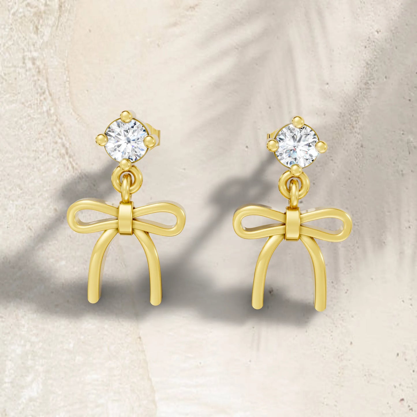 14K Round Cut  Bow Dangle Drop Earring