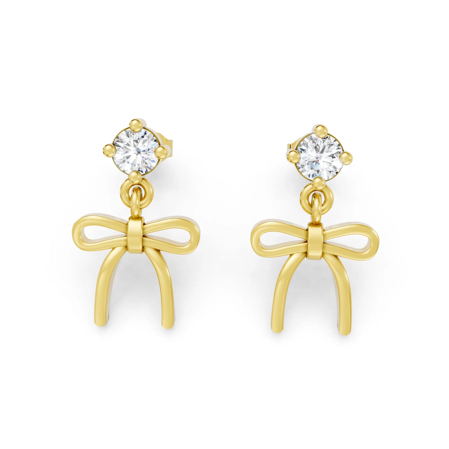 14K Round Cut  Bow Dangle Drop Earring