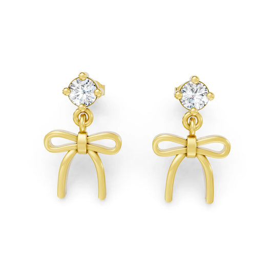14K Round Cut  Bow Dangle Drop Earring