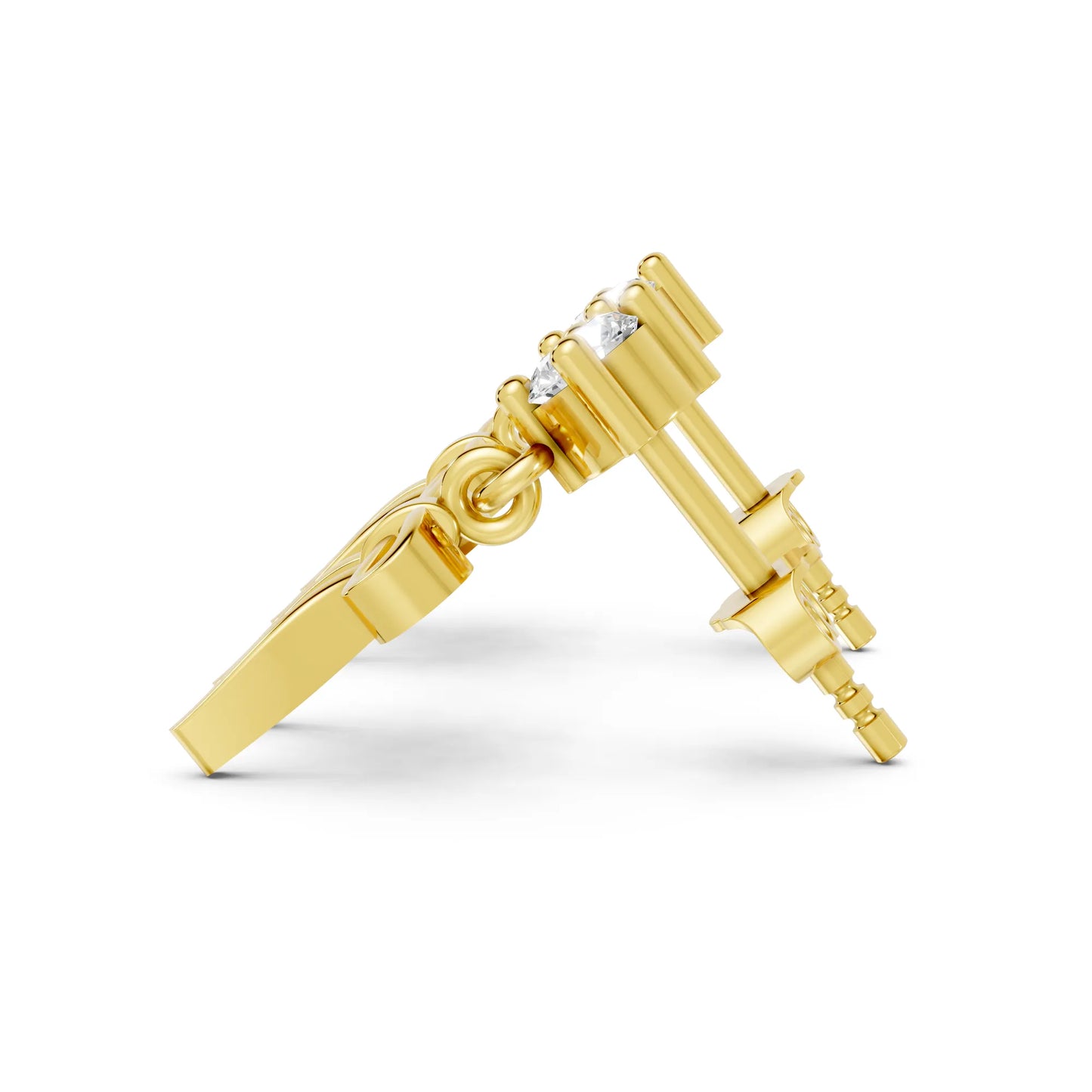 14K Round Cut  Bow Dangle Drop Earring