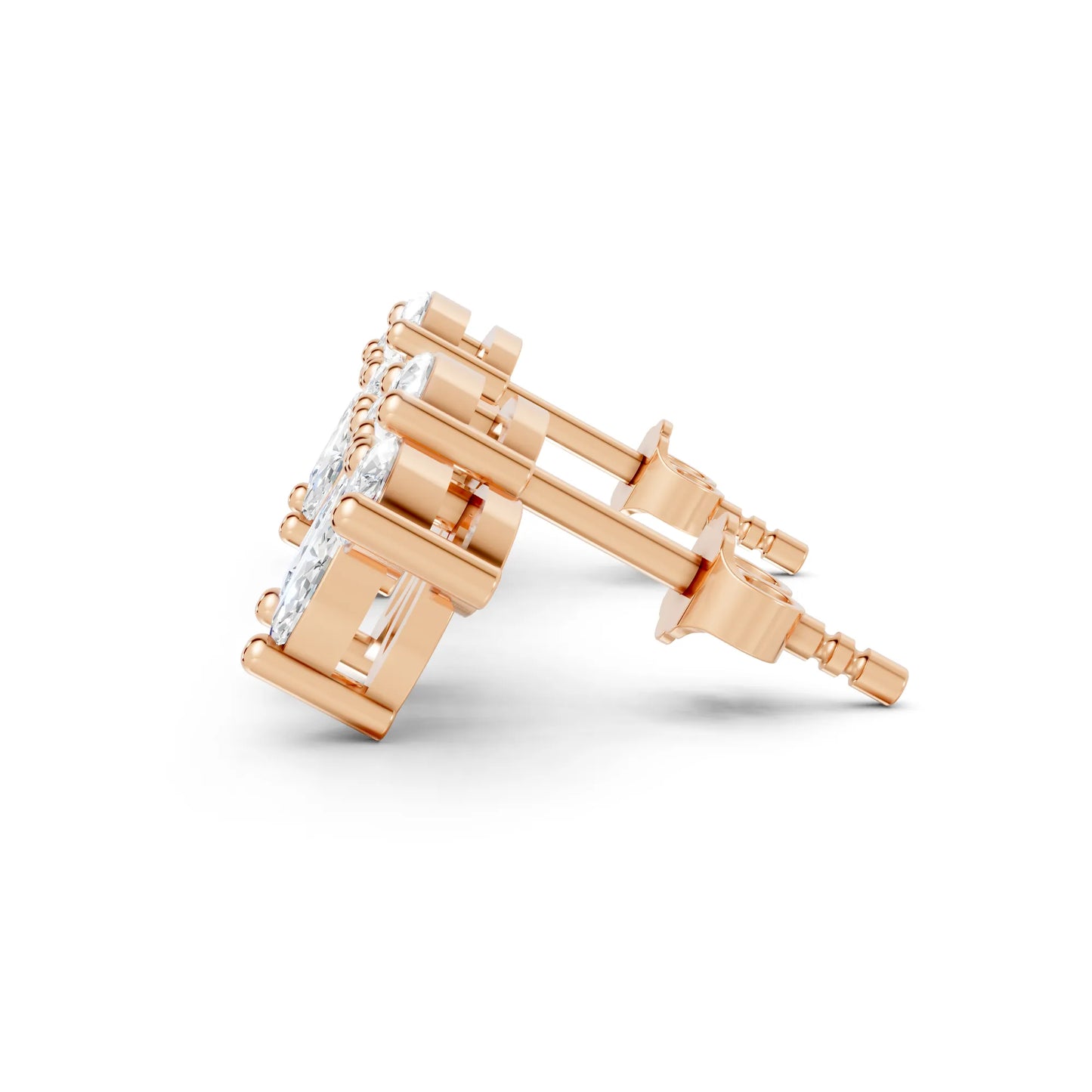 14K Marquise Cut Diamond Leaf Cluster Minimalist Stud Earring