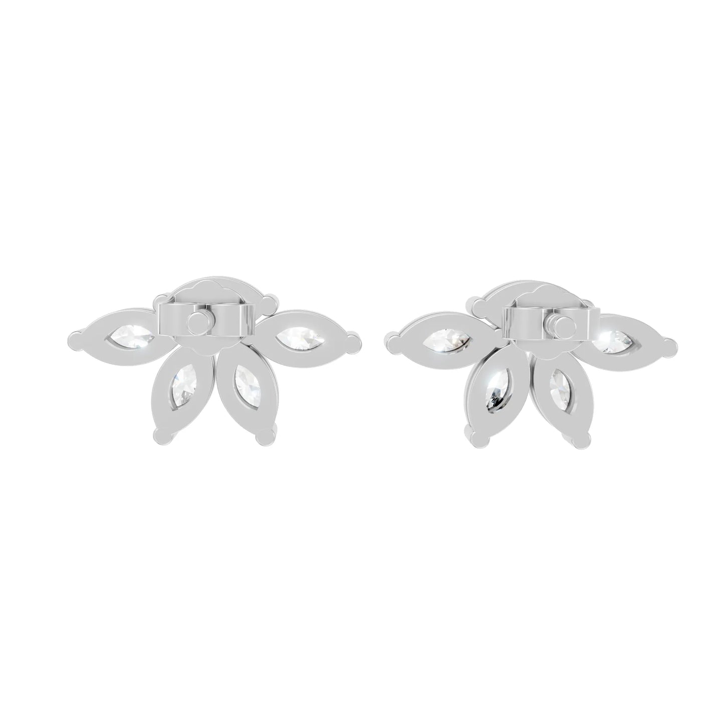 14K Marquise Cut Diamond Leaf Cluster Minimalist Stud Earring