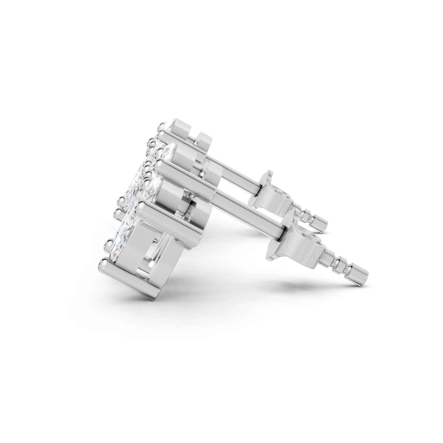 14K Marquise Cut Diamond Leaf Cluster Minimalist Stud Earring