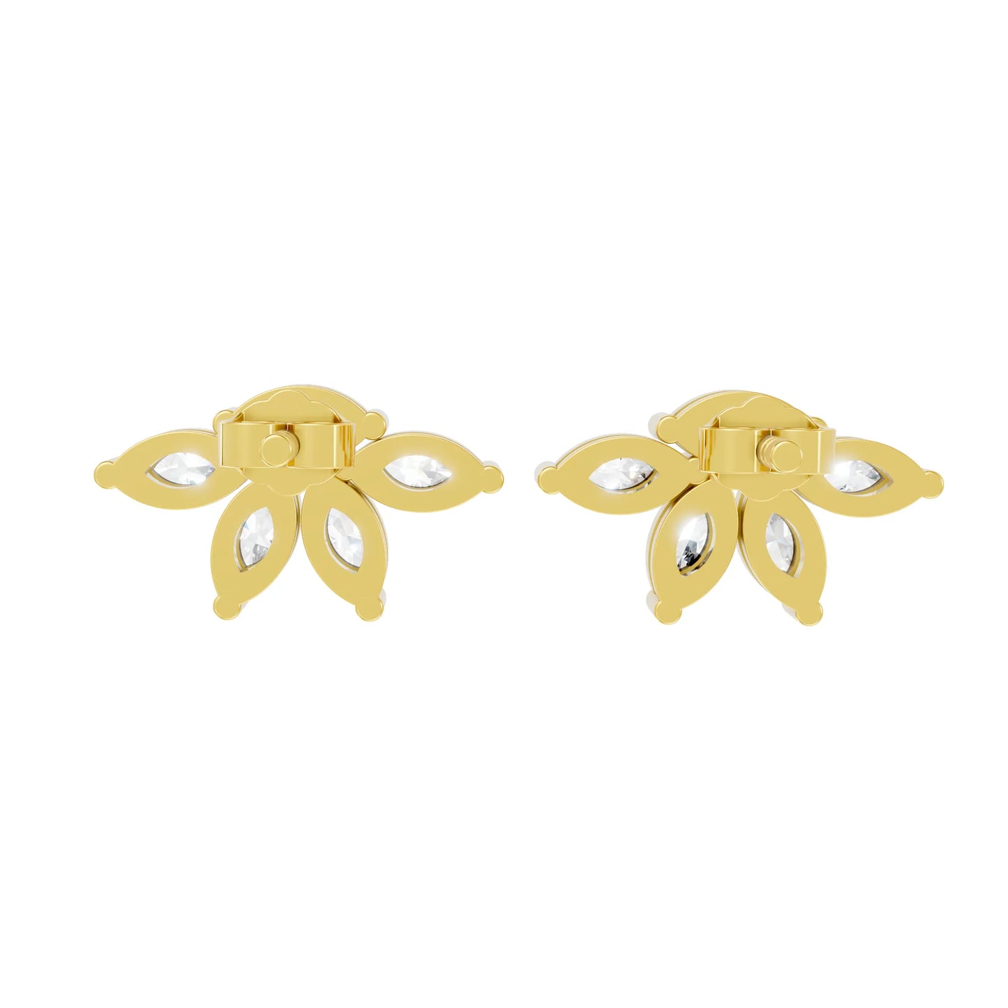14K Marquise Cut Diamond Leaf Cluster Minimalist Stud Earring