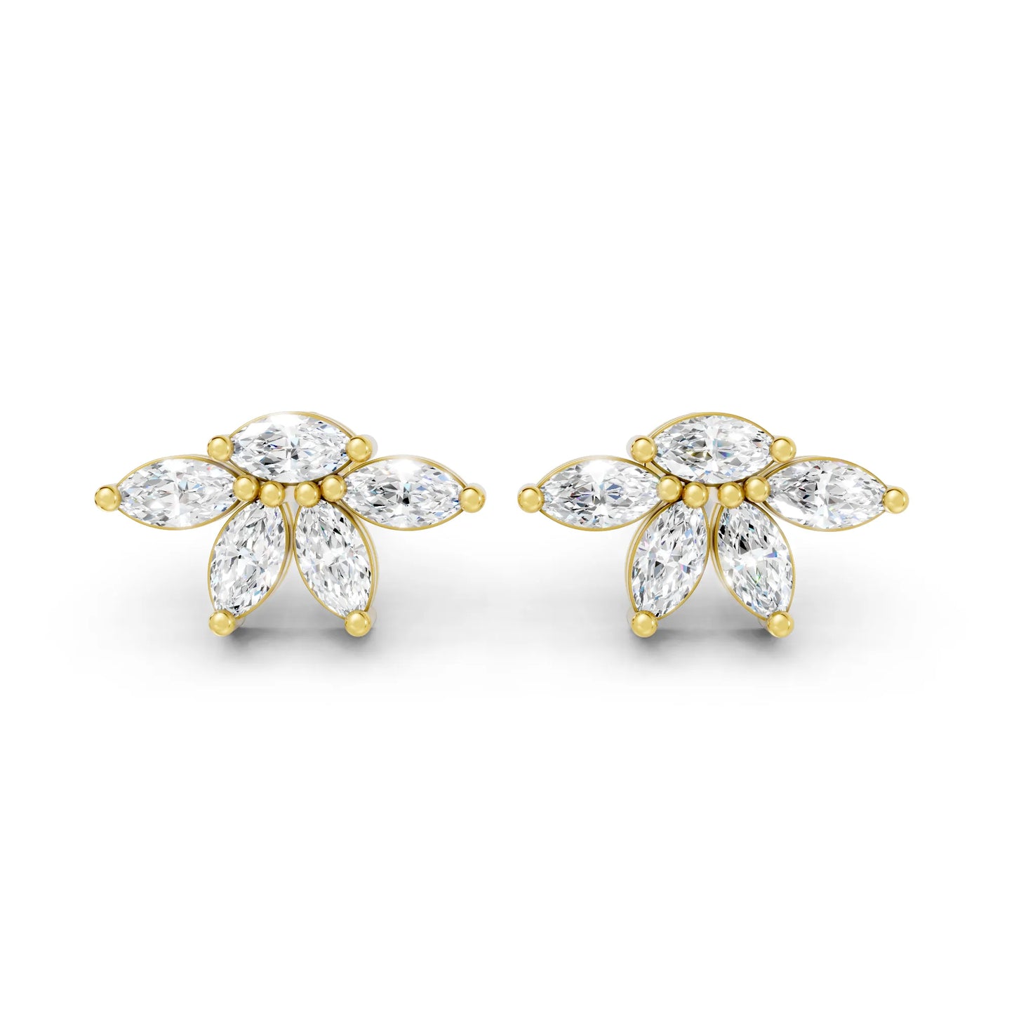 14K Marquise Cut Diamond Leaf Cluster Minimalist Stud Earring