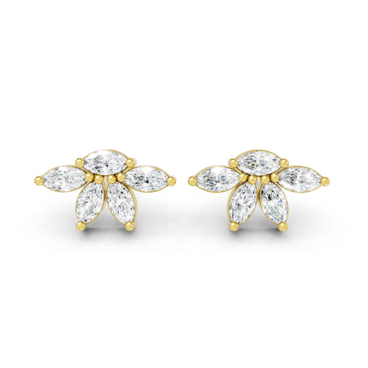 14K Marquise Cut Diamond Leaf Cluster Minimalist Stud Earring