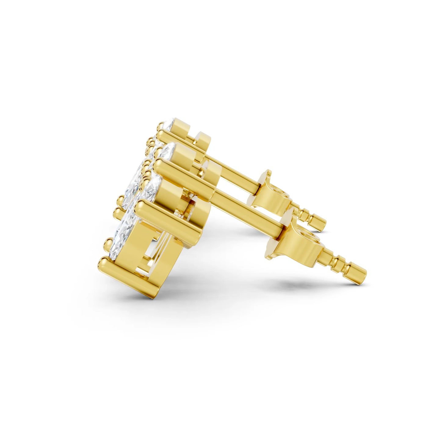 14K Marquise Cut Diamond Leaf Cluster Minimalist Stud Earring